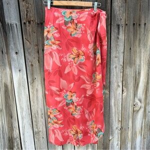 Jams World Vintage Midi Wrap Skirt Floral Rayon Red Coral Pink M